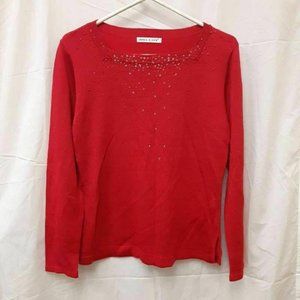 Meledy Womens Pullover Sweater Red Beaded Neck M